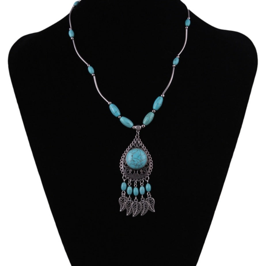 Bohemian Turquoise Water Drop Tassel Necklace