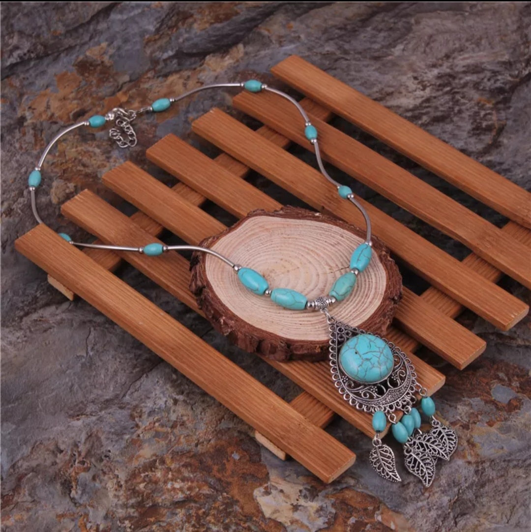 Bohemian Turquoise Water Drop Tassel Necklace