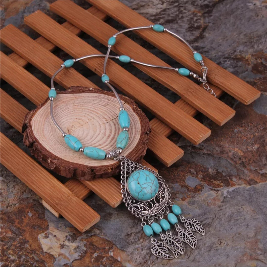 Bohemian Turquoise Water Drop Tassel Necklace