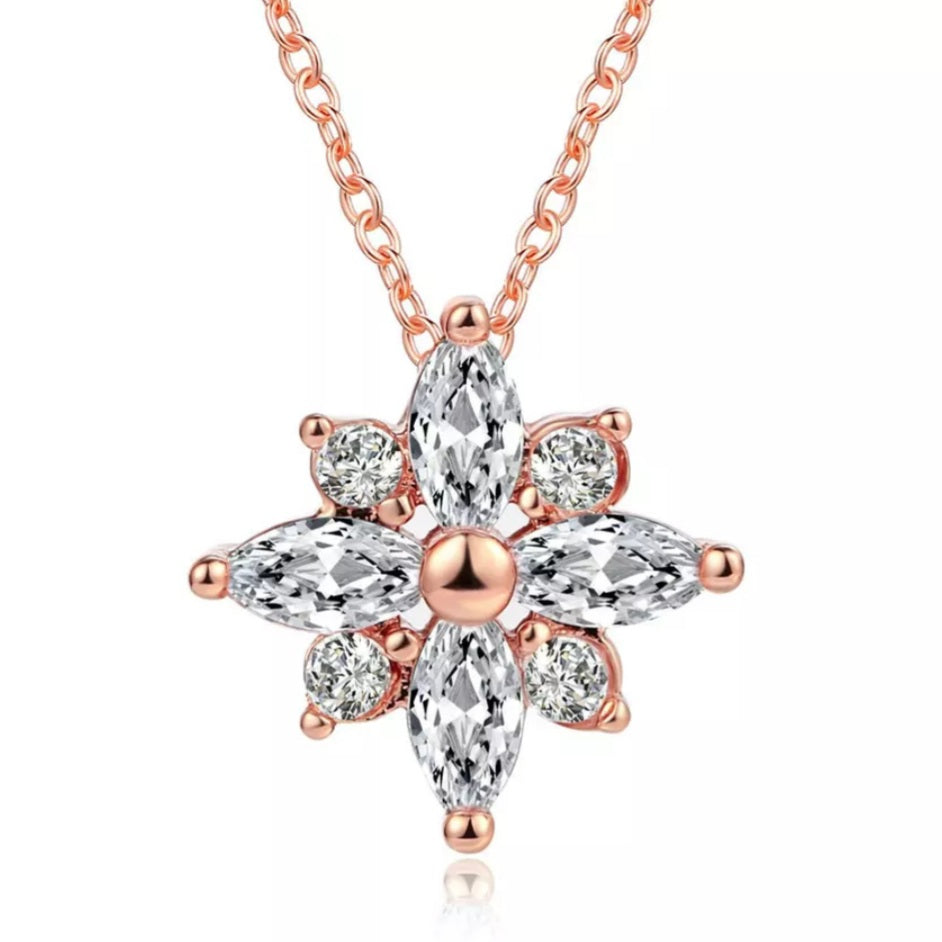 Gold Cubic Zirconia Flower Necklace