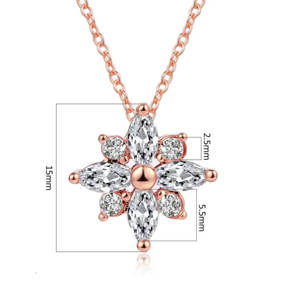 Gold Cubic Zirconia Flower Necklace