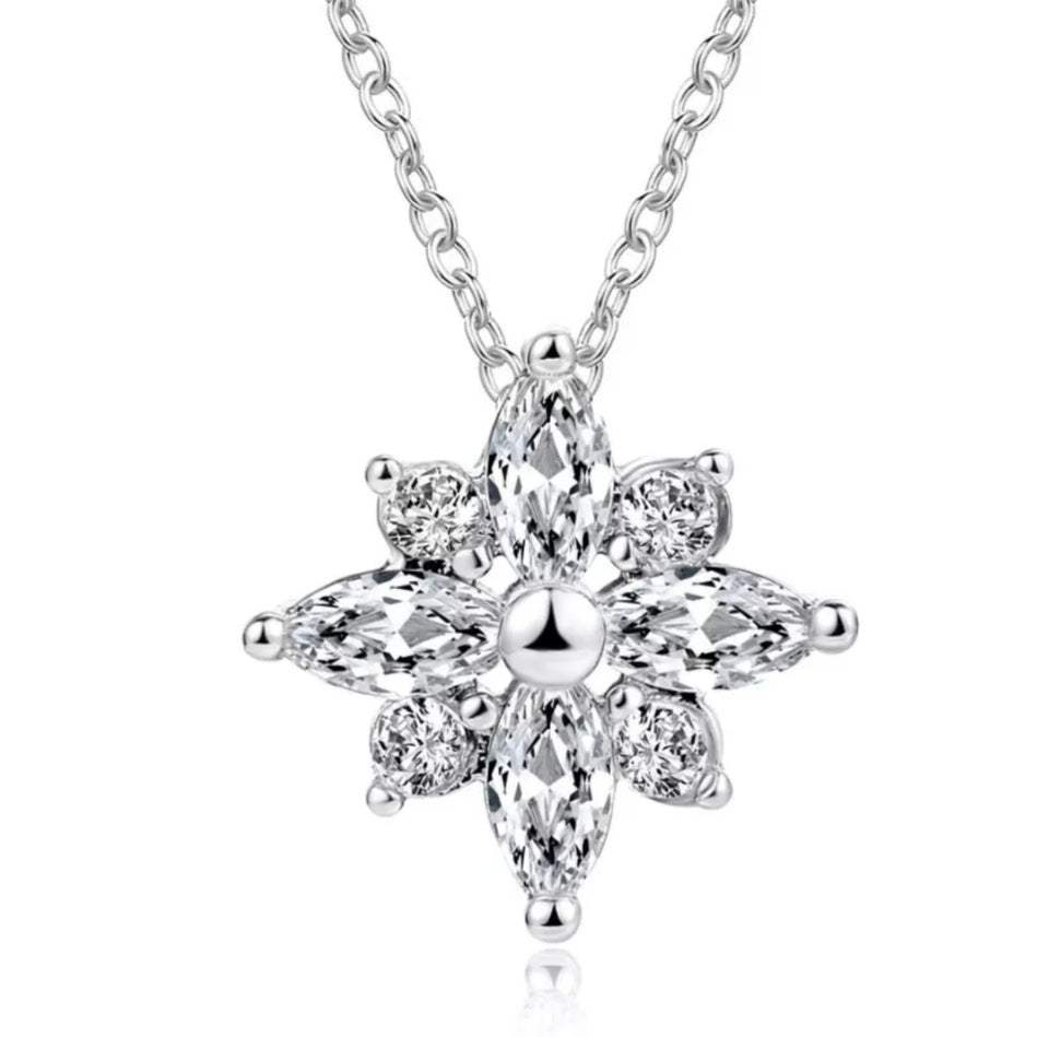 Gold Cubic Zirconia Flower Necklace