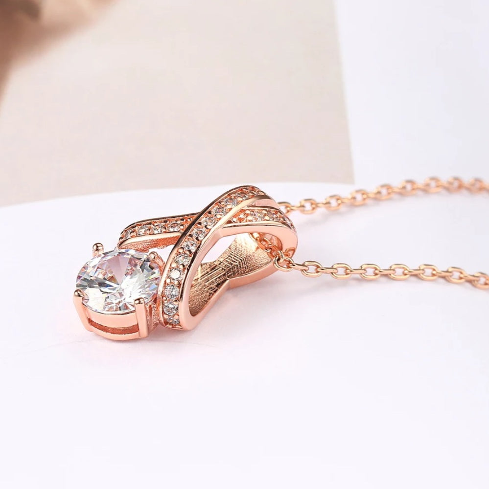 Rose Gold Crossover Cubic Zirconia Necklace