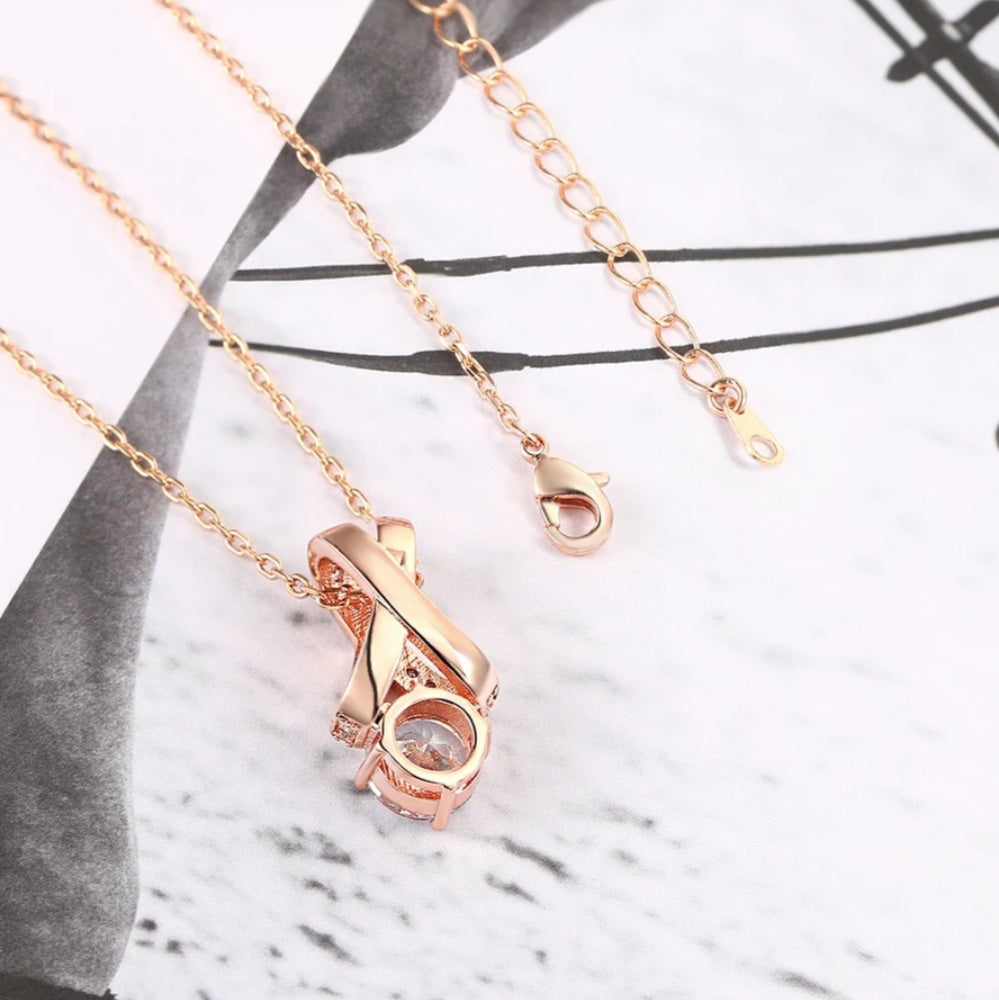 Rose Gold Crossover Cubic Zirconia Necklace