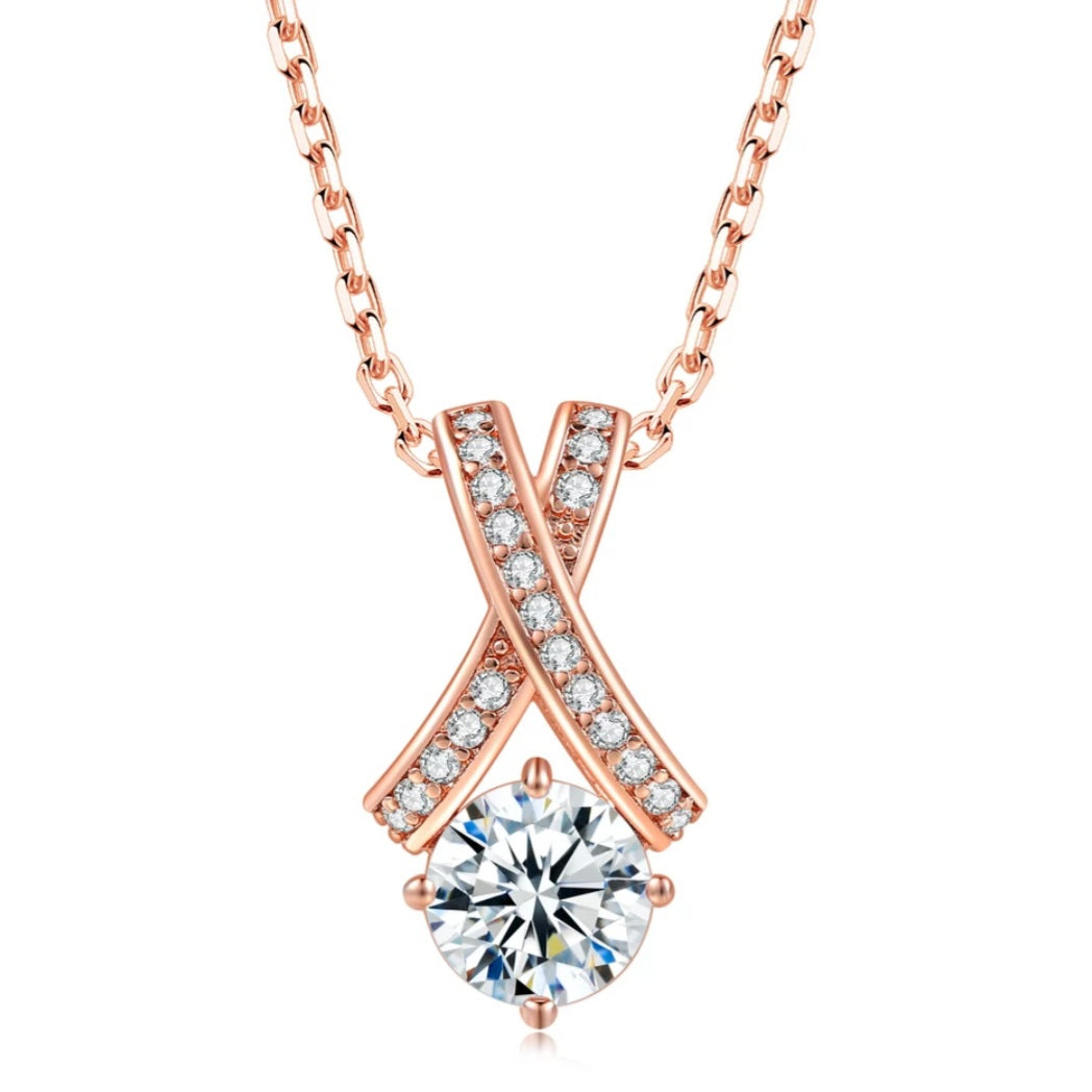 Rose Gold Crossover Cubic Zirconia Necklace