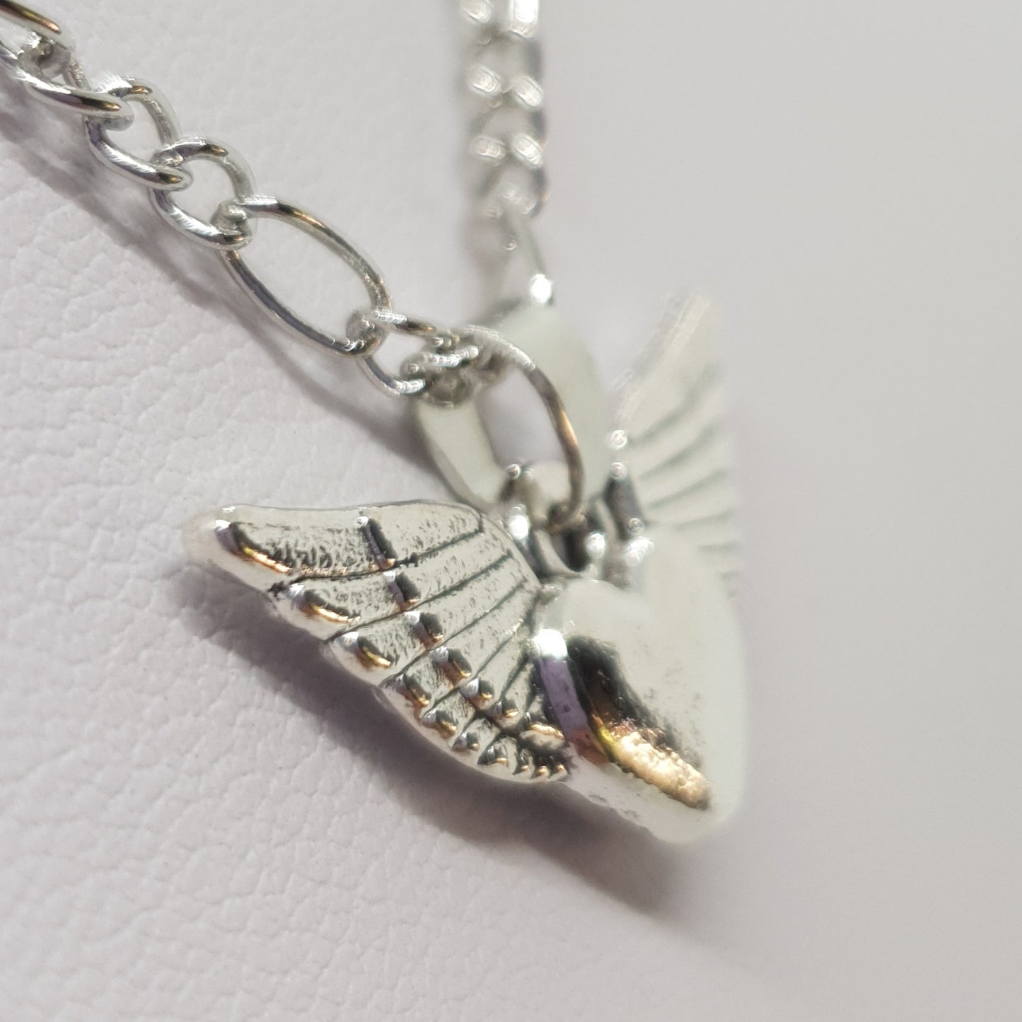 Silver Angel Wings Flying Heart Necklace