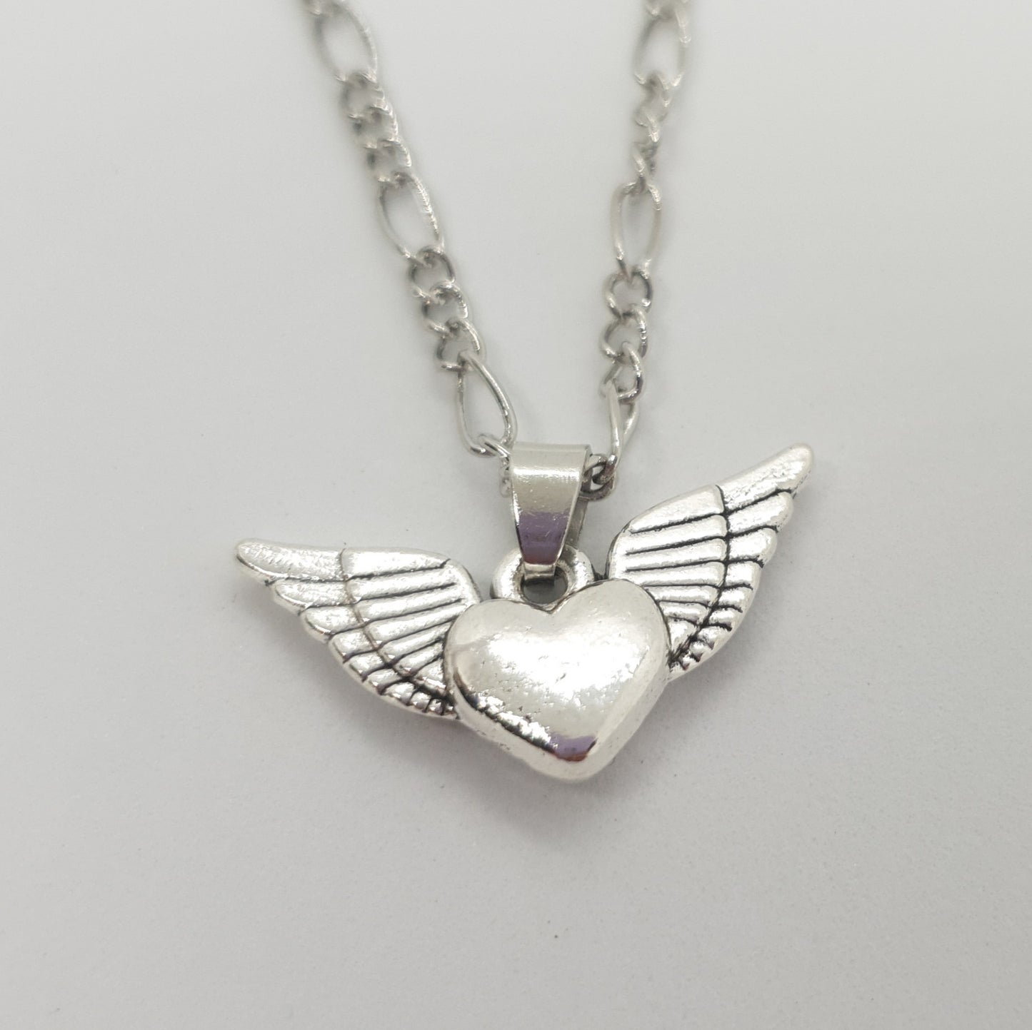 Silver Angel Wings Flying Heart Necklace