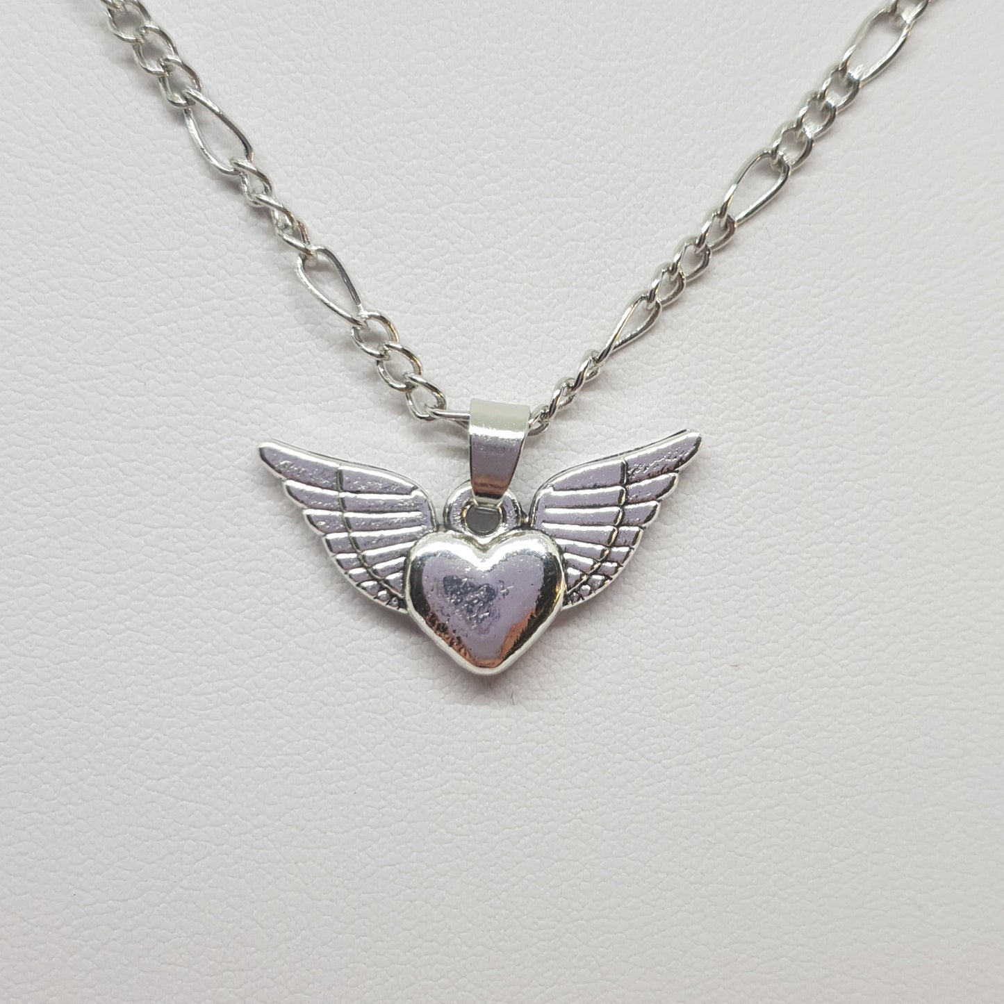 Silver Angel Wings Flying Heart Necklace