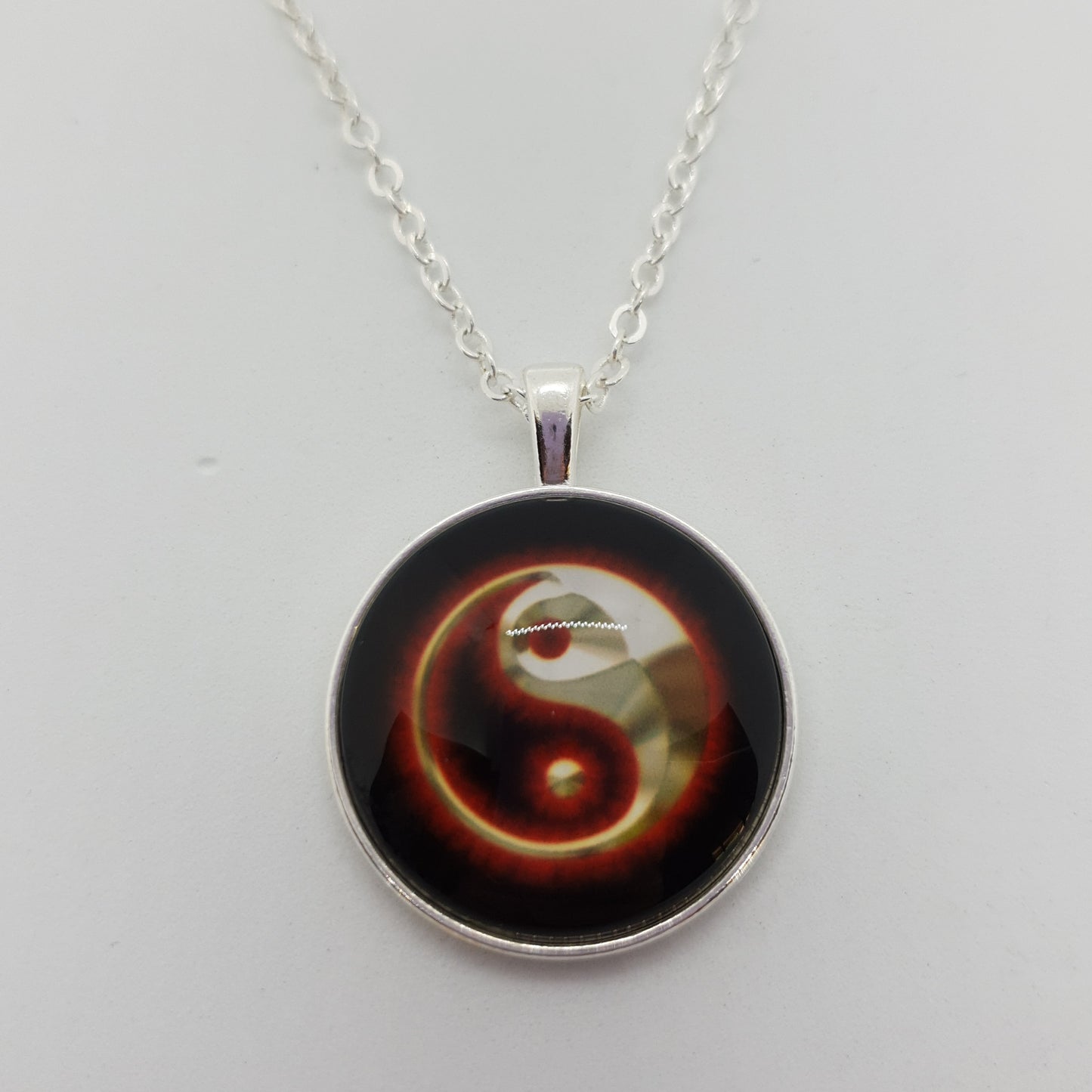 Vintage Silver Yin Yang Glass Dome Necklace