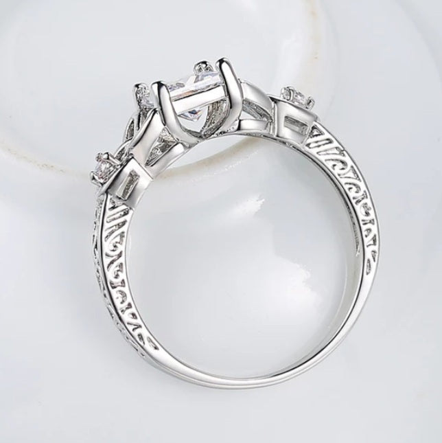 Celtic White Gold Square Cubic Zirconia Ring