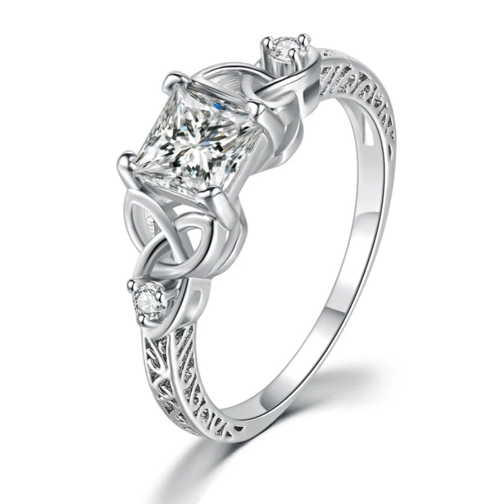 Celtic White Gold Square Cubic Zirconia Ring