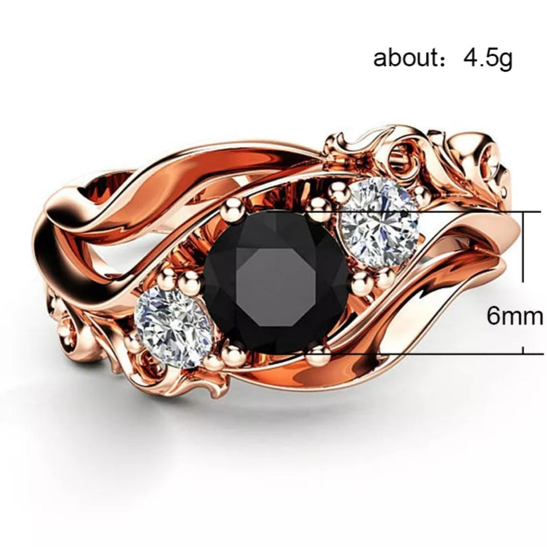 Rose Gold Unique Twist Black Witch Ring