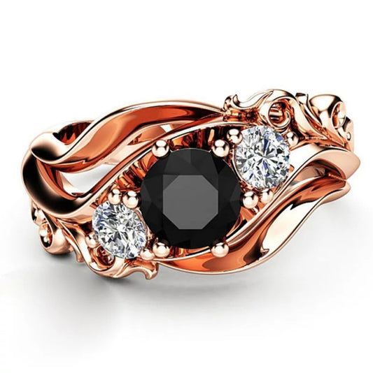 Rose Gold Unique Twist Black Witch Ring