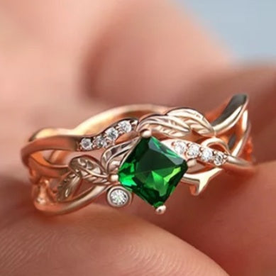 Rose Gold Green Stone Vine Band Ring