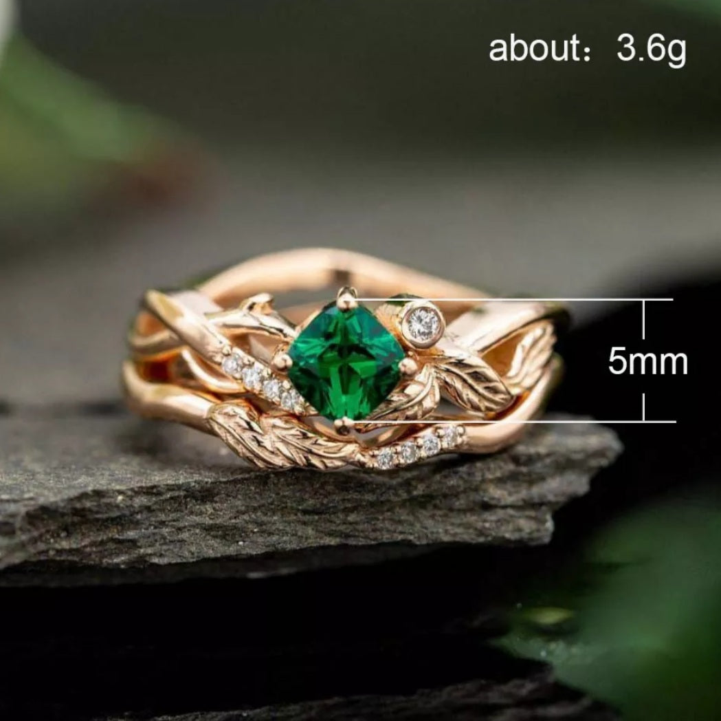 Rose Gold Green Stone Vine Band Ring