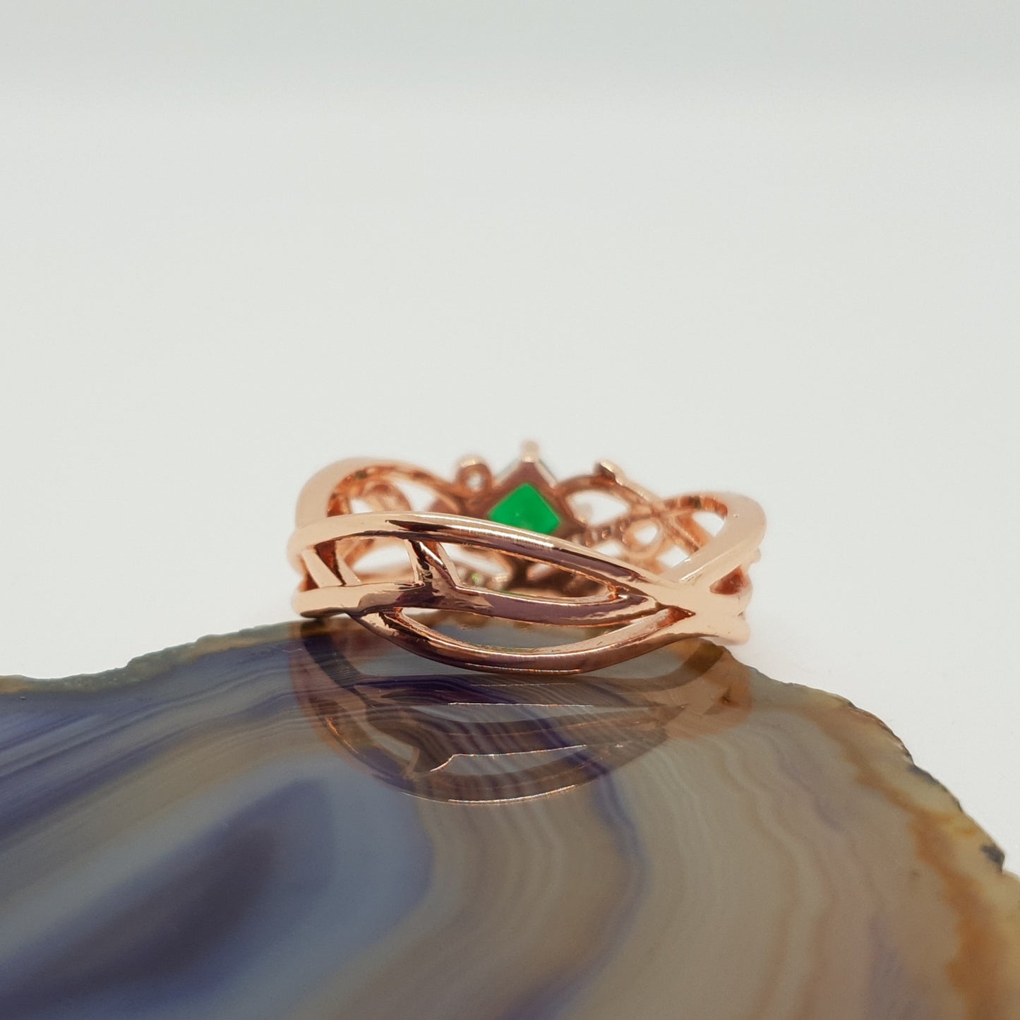 Rose Gold Green Stone Vine Band Ring