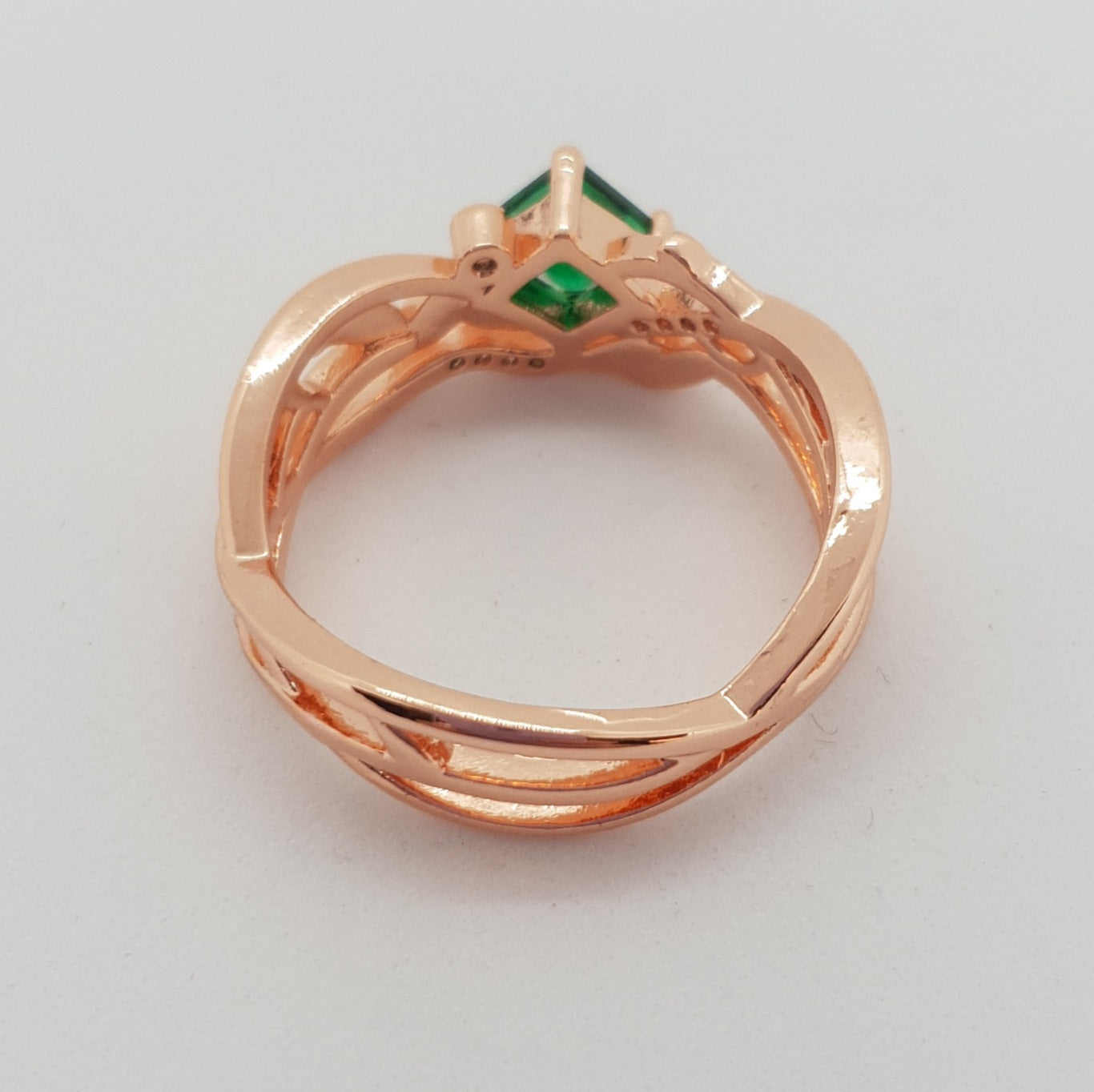 Rose Gold Green Stone Vine Band Ring