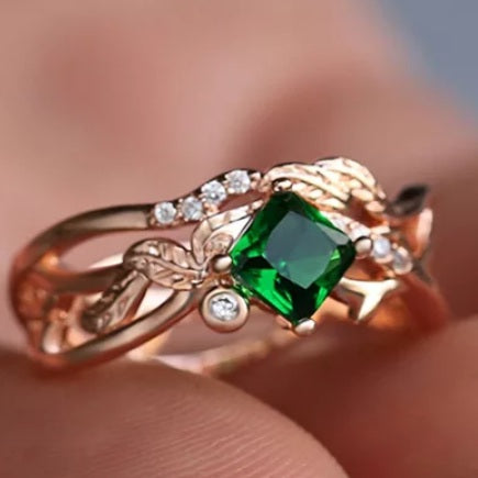 Rose Gold Green Stone Vine Band Ring