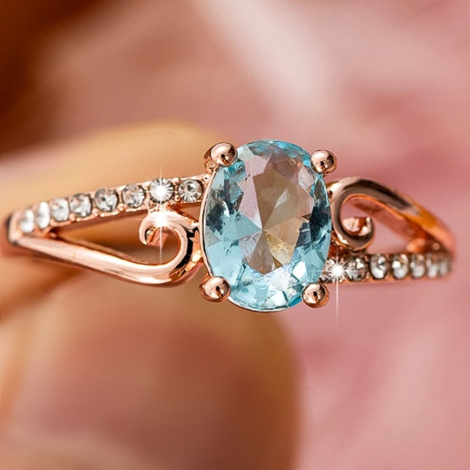 Rose Gold Classical Aqua Zircon Ring