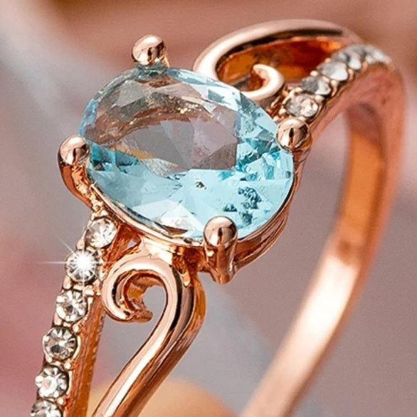 Rose Gold Classical Aqua Zircon Ring