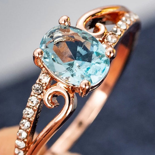 Rose Gold Classical Aqua Zircon Ring