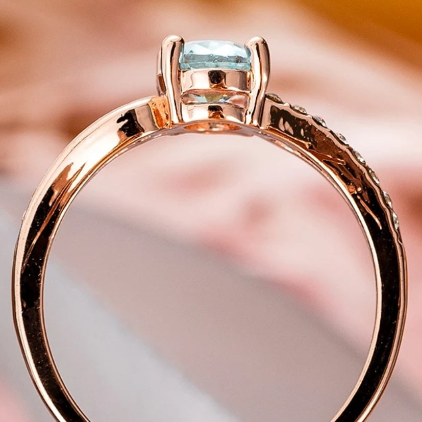 Rose Gold Classical Aqua Zircon Ring