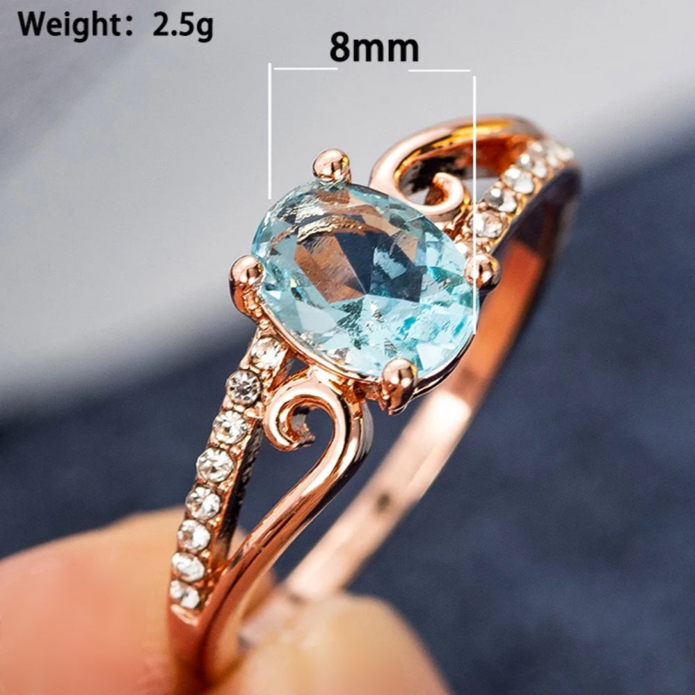 Rose Gold Classical Aqua Zircon Ring