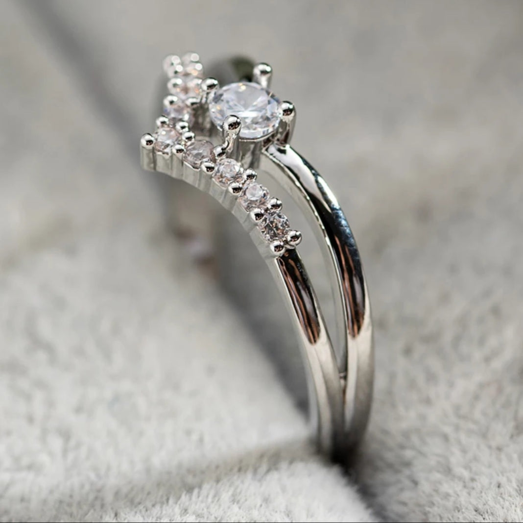 Silver Cubic Zirconia V Shaped Ring