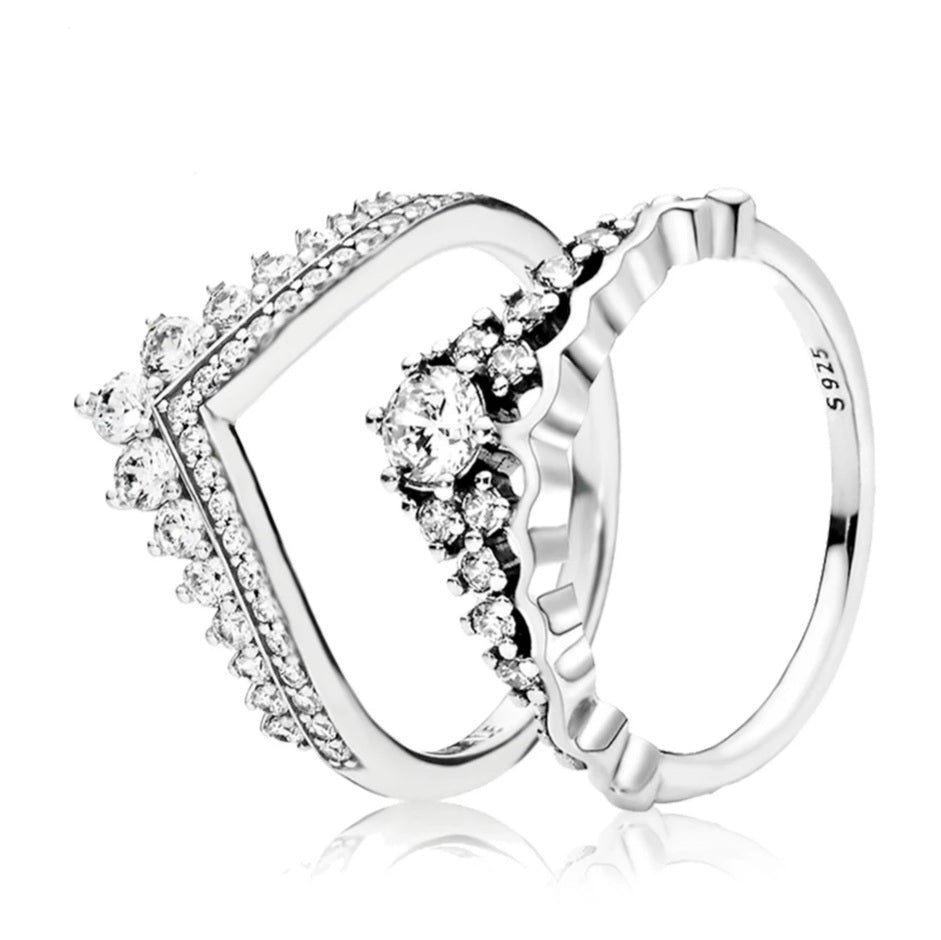 Scalloped Princess Crown 2 Ring Set