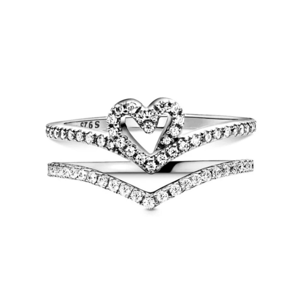 Scalloped Hollow Love Heart 2 Ring Set