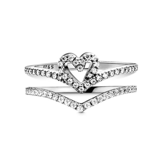 Scalloped Hollow Love Heart 2 Ring Set