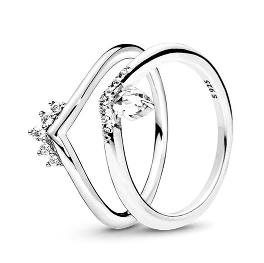 Scalloped Princess Crown 2 Ring Set