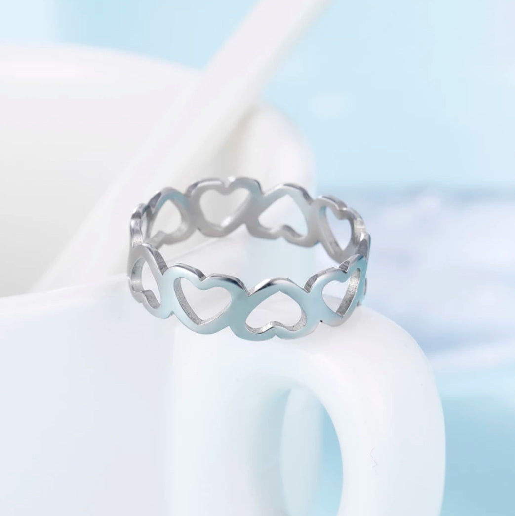 Stainless Steel Hollow Heart Ring