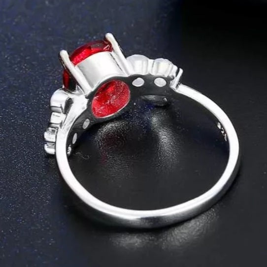 925 Sterling Silver Red Oval Zircon Ring