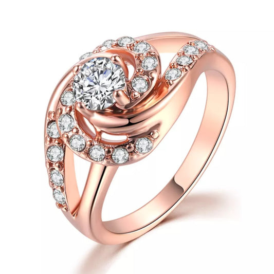 18K Rose Gold Cubic Zirconia Dazzling Swirl Ring