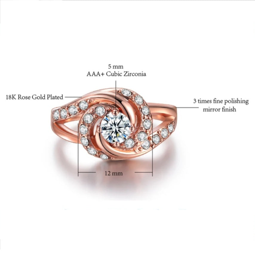 18K Rose Gold Cubic Zirconia Dazzling Swirl Ring