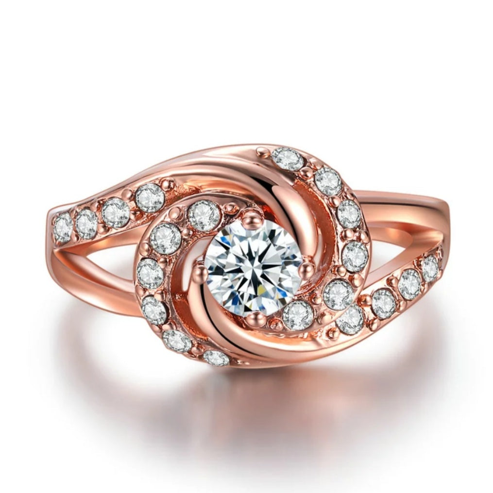 18K Rose Gold Cubic Zirconia Dazzling Swirl Ring