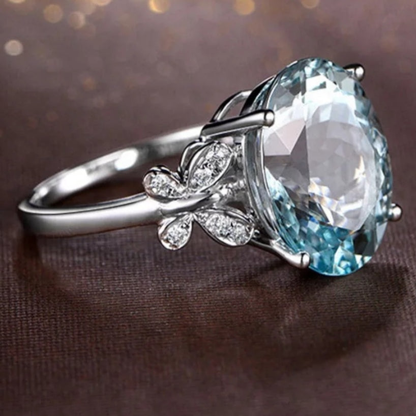 925 Sterling Silver Light Blue Zircon Butterfly Ring