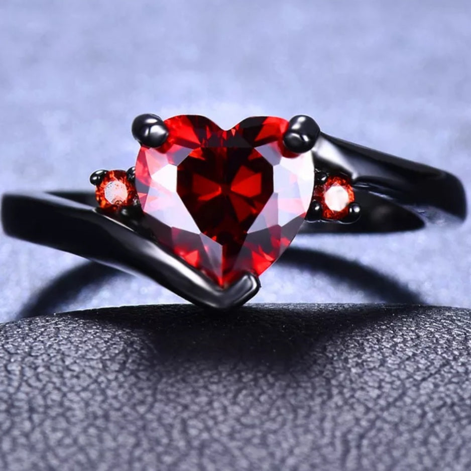 Black Cubic Zirconia Heart Ring