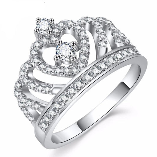 Silver Cubic Zirconia Crystal Crown Ring