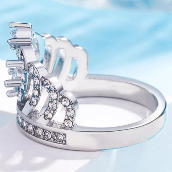 Silver Cubic Zirconia Crystal Crown Ring