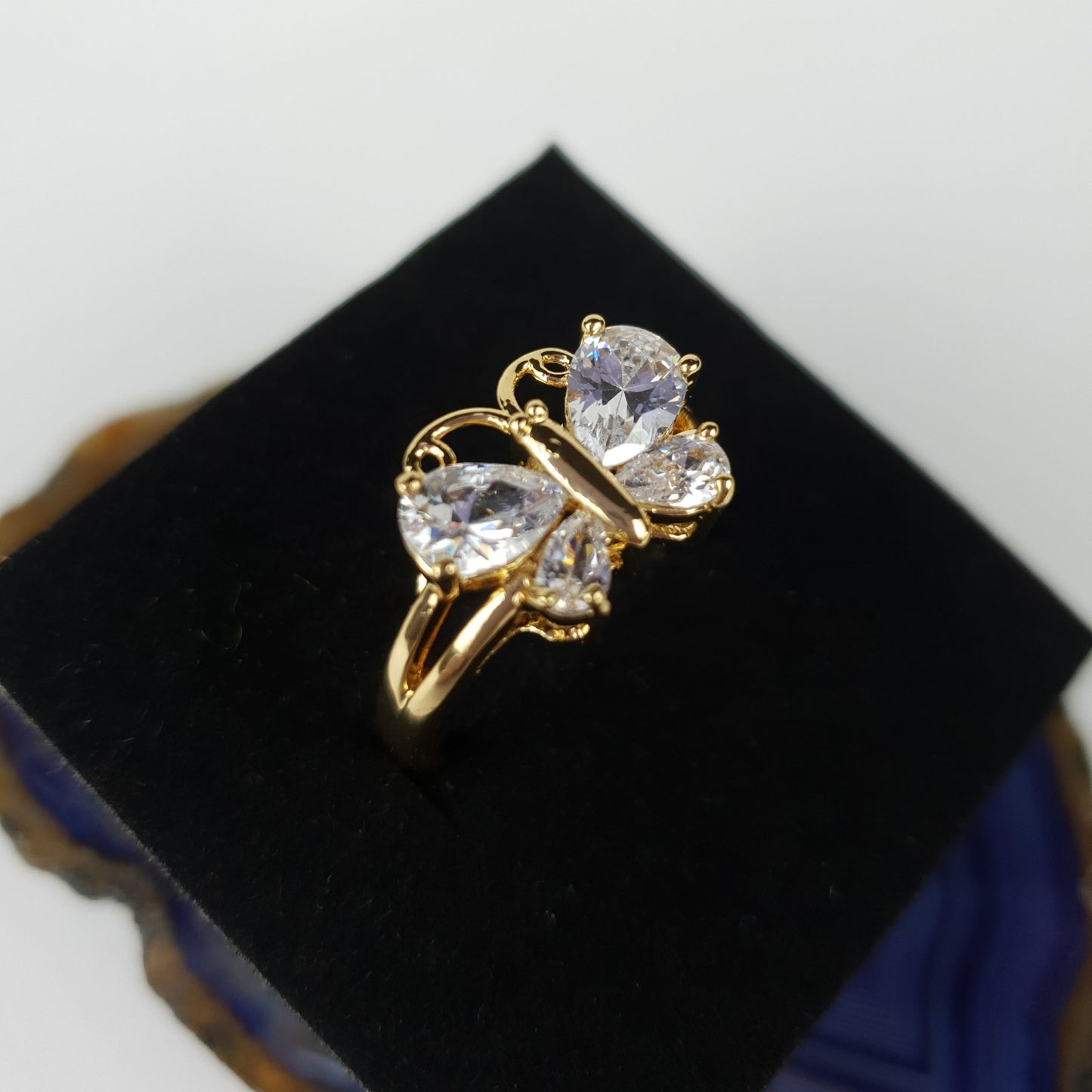 Yellow Gold Teardrop Zircon Butterfly Ring