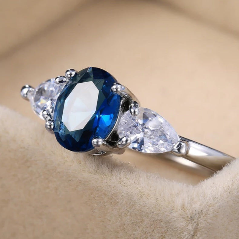 Silver Simple Elegant Blue Cubic Zirconia Ring