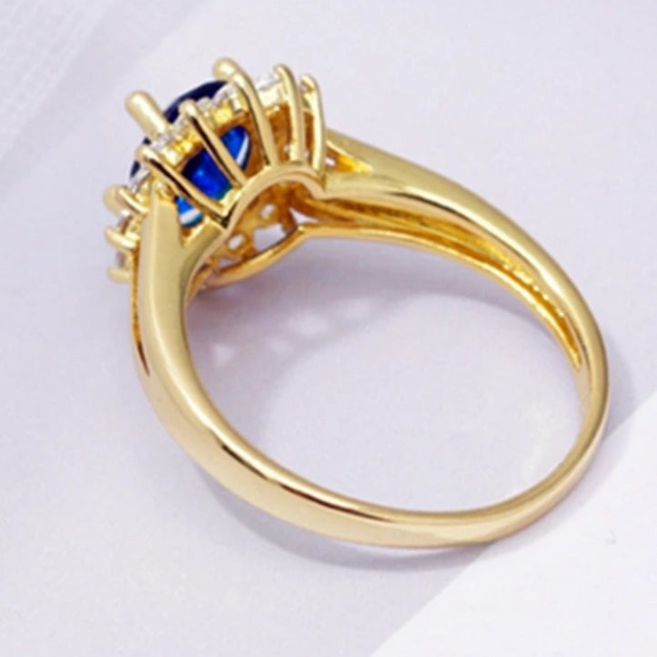 Gold Noble Blue Cubic Zirconia Ring