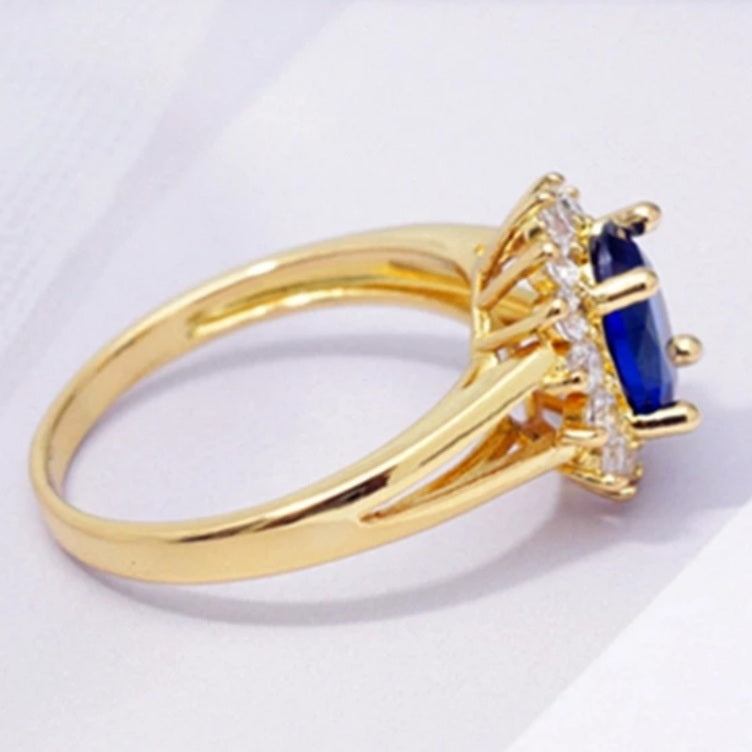 Gold Noble Blue Cubic Zirconia Ring