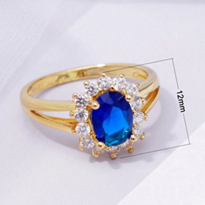 Gold Noble Blue Cubic Zirconia Ring