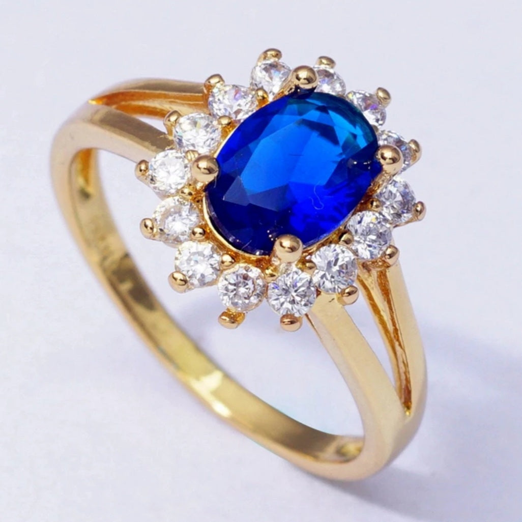 Gold Noble Blue Cubic Zirconia Ring